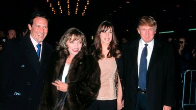 Percy Gibson, Joan Collins, Melania Trump (then Knauss) and Donald Trump attend the ppening night of Oklahoma at the Gershwinn Theatre in New York in 2002. Pic: Walter McBride/MediaPunch /IPX/AP